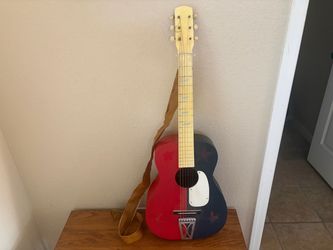 Vintage Red & Blue Acoustic Guitar