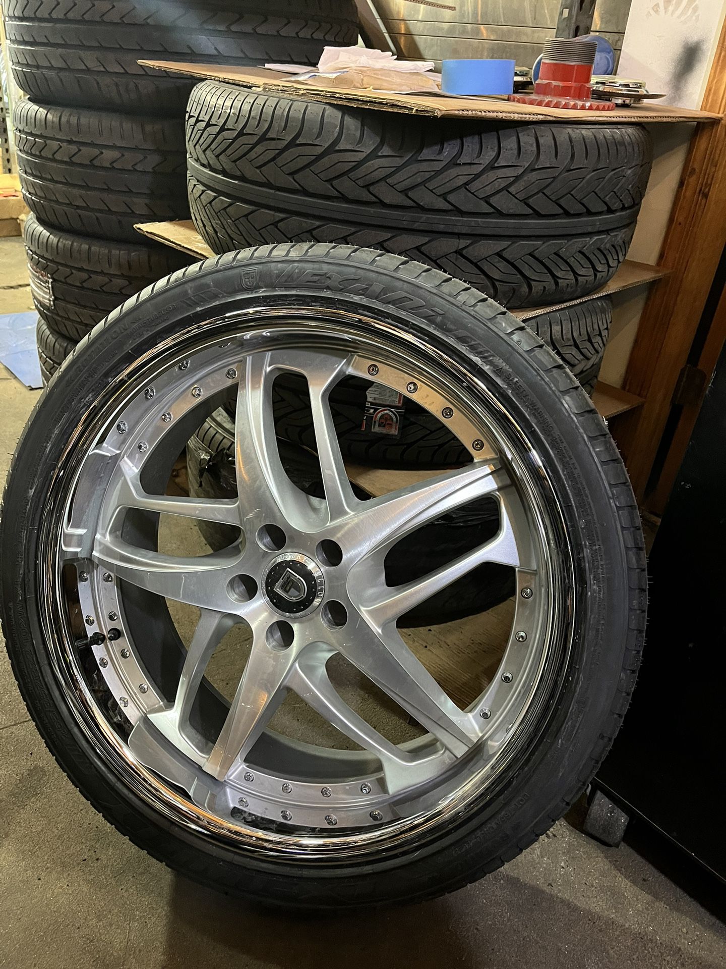 New 22” Lexani Solar Wheels Rims Tires 265/35/22 Mounted Balanced Lugs Locks Sensors Install