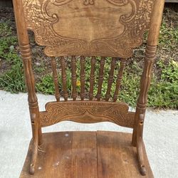 Antique Wooden Light Finish Chair With Beautiful Accented Carvings