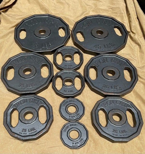 FULL SET OF IRON GRIP OLYMPIC EASY GRIP PLATES (PAIRS OF) : 45s 35s 25s 10s 2.5s