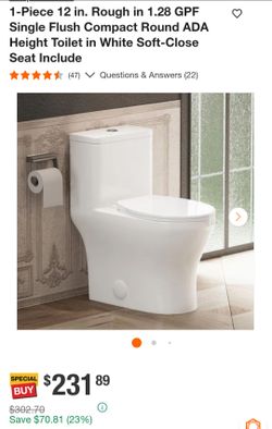 1-Piece Compact Round ADA Toilet White Soft-Close Seat