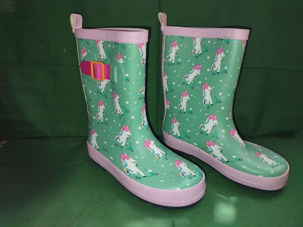 Sun Squad Toddler Girls Rain BOOTS Waterproof Unicorn MINT Green