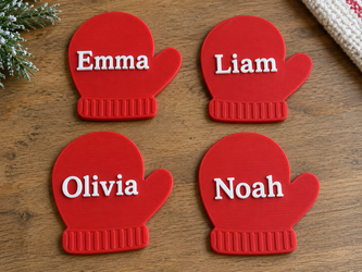 Personalized Mitten Place Names, Set of 4, Christmas Table Settings, Custom Colors