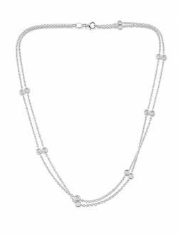 Leo Pizzo Italy 18k Solid White Gold 1CTW Natural Round Diamond Sprinkle Station Necklace Chain 16” 3mm