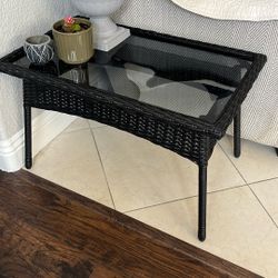 Glass Top Wicker Table