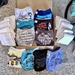10 Adjustable Cloth Diapers W/inserts + Extra Set Of Inserts