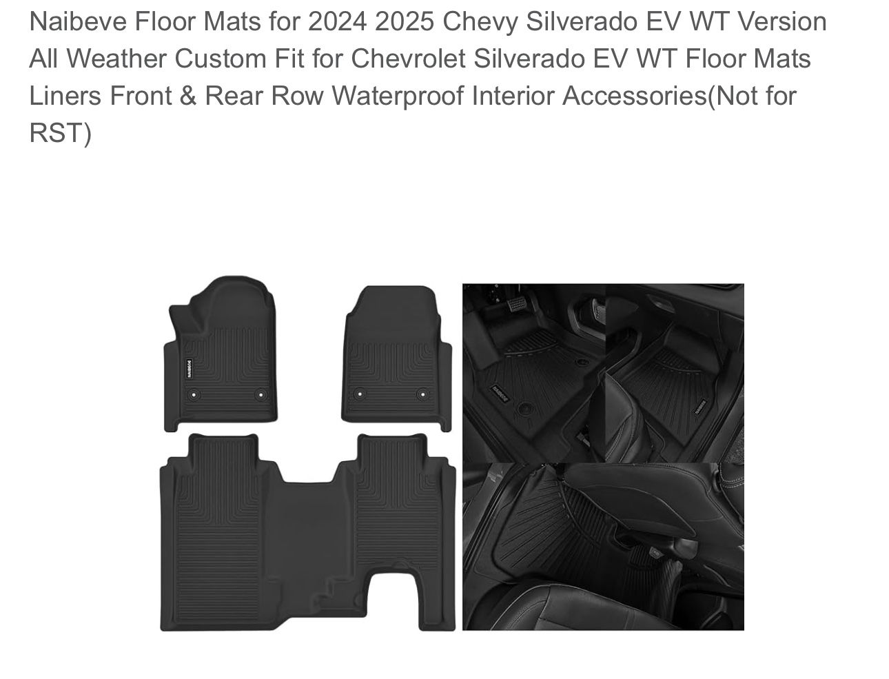 Naibeve Floor Mats for 2024 2025 Chevy Silverado EV WT Version All Weather