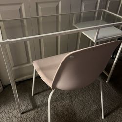 Modern Glass Desk with Pink Chair