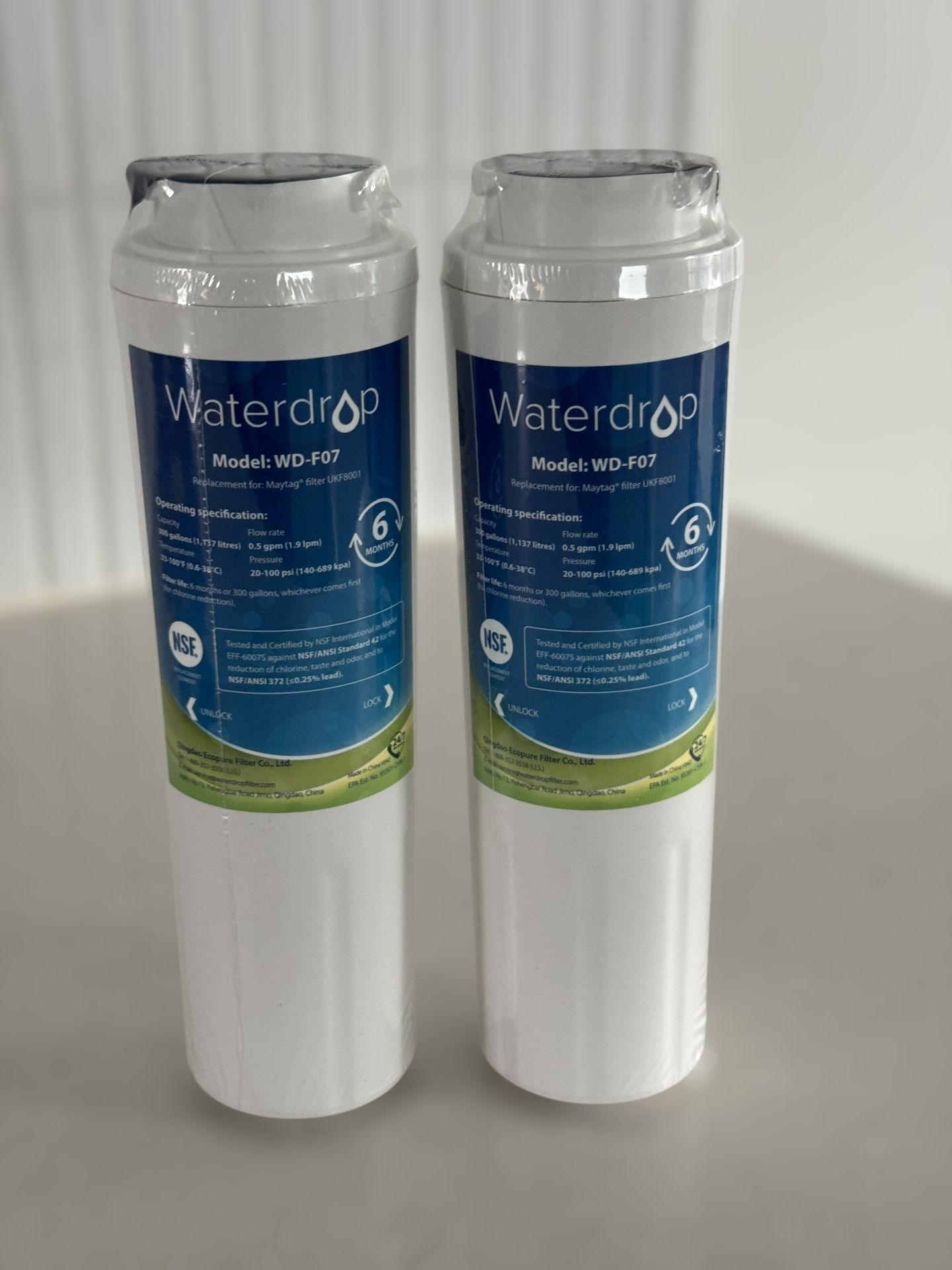 2 Waterdrop Water Filter Model: WD-F07 Replacement for Maytag Filter UKF8001
