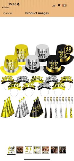 40PCS New Years Eve Party Supplies for 20 Guests, New Years Party Hats Headbands Blowouts Gold Black New Years Accessories, Tiaras Top Hat Friged NYE 