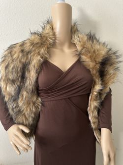 Brown Tan Black Soft Faux Mink Fur Shoulder Collar Wrap Coat