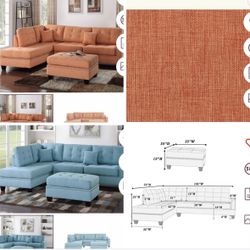 3Pc Sectional With Ottoman Set 
