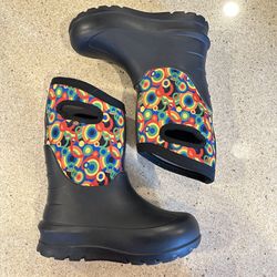 BOGS NEO-CLASSIC CIRCLE GEO 3 Season Waterproof Black Rain Boots Kid Youth Sz 1