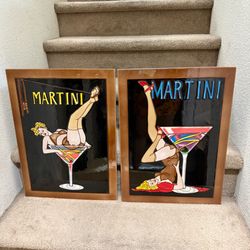 Pair of Vintage Pin Up Girls In Martini Glass Ceramic Tile Wall art 22”X16” Heavy