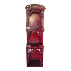 Chinese-Style Red Lacquer Display Etagere Shelf w/ Mother of Pearl 83.5” Tall