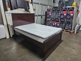Dark Cherry Wood full Bed Frame with Mattress