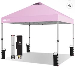 CROWN SHADES 10x10 Pop Up Canopy Tent with One Push Setup Easy Outdoor Sun Shade for Events, Parties, Camping Pink