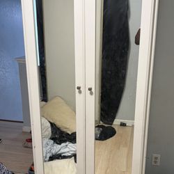 White Wardrobe / Armoire w/ Mirrored Doors & Drawer