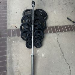Rubber Coated XMARK TRI-GRIP Pair or Set of Olympic Weight Plates 245lbs total plus 7ft 40lbs bar