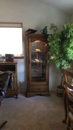 Oak Curio Display Cabinet with Glass Door