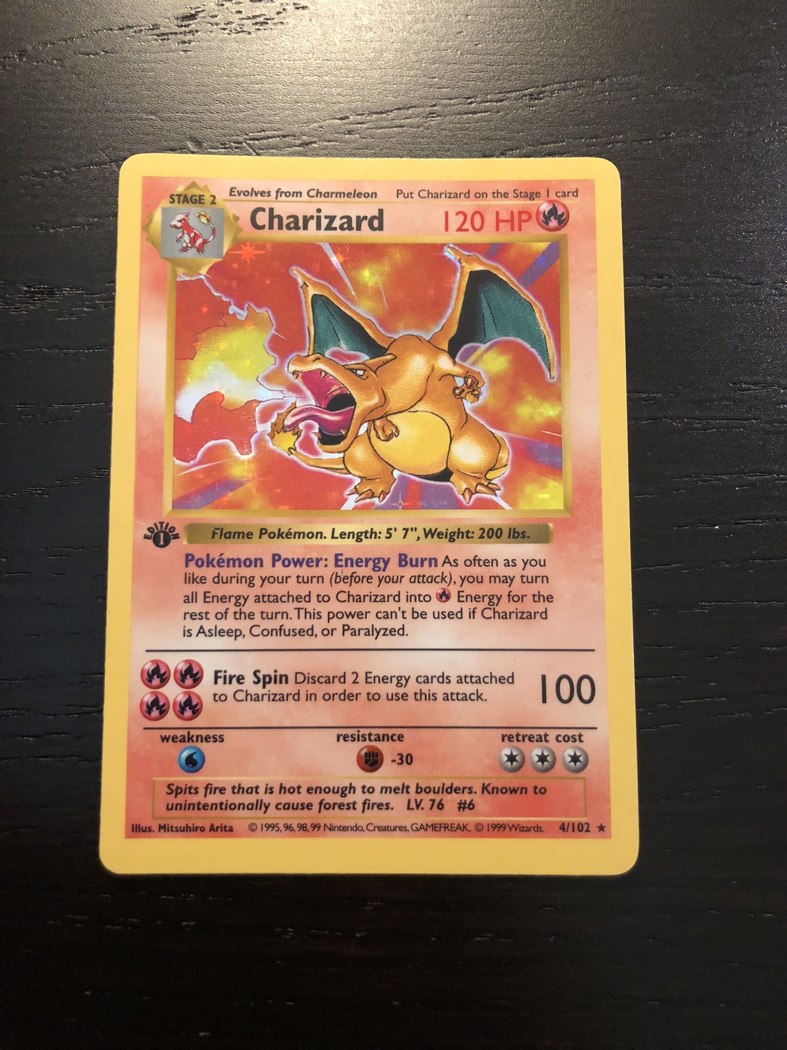 1ST EDITION CHARIZARD 4/104 #4 HOLO SHADOWLESS BASE SET POKEMON 1999 WOTC