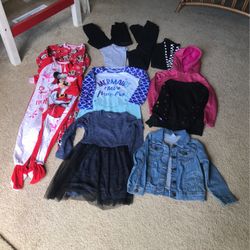 Girls Fall Winter Clothes Size 4/5 Disney Minnie Mouse P.J.s, Cater Jean Jacket ,6 Pair Of Leggings 1 Pullover Top