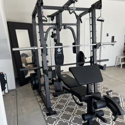 VESTA FITNESS SM2001 SMITH MACHINE/ POWER CAGE/ PULLEY SYSTEM/ WEIGHTS/ BARBELL/ ADJUSTABLE MULTI USE BENCH/ GYM EQUIPMENT