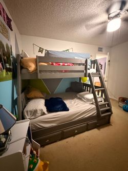Grey Twin Over Full Bunk Bed with Storage Drawers - Excellent condition