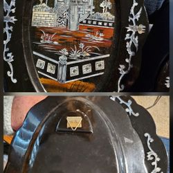 Inlaid Mother of Pearl Asian Black Lacquer ware Trays set of 4Lacquered Wall Hanging Plaque Lacquer Oriental  Art Panels