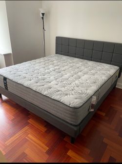 King Size Gray Bed Frame And Mattress