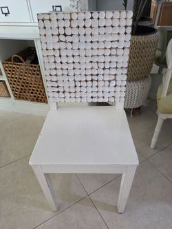 White Wooden Chair with Coconut Shell Backrest