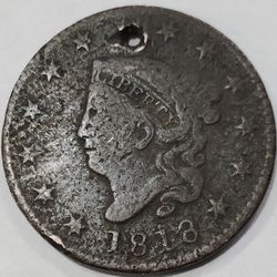 1818 Large 1 Cent Coin Copper Penny 