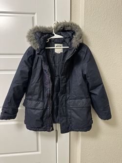 Gymboree Puffer Parka Jacket Size Medium 7/8 Navy Blue Faux Fur Coat!