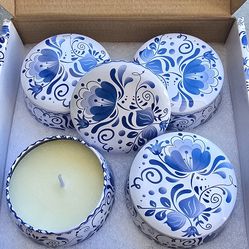 Citronella Candles 4-Pack Blue Floral Tins