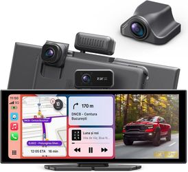 Portable Wireless CarPlay Screen, 10.26" Fully Laminated IPS Touch Screen Car Stereo with Wireless CarPlay & Android Auto, 4K Front 2.5K Rear Dash Cam
