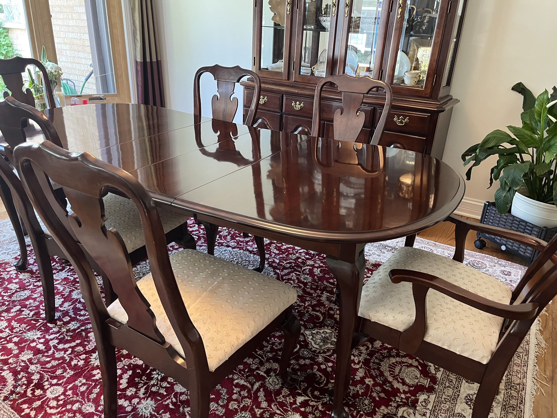 Cherry Wood Dining Table Chairs And China Cabinet