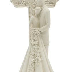 Couple with Cross and Wedding Rings 2-Piece Wedding Cake Topper