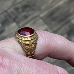 Antique 10K Solid Gold & Ruby Stone US Army Ring Eagle Size 10