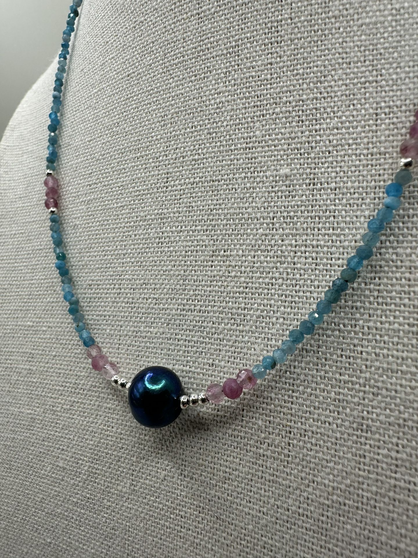 Bold Black Pearl Choker – Apatite & Tourmaline with 925 Silver – Handmade Jewelry