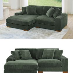 Green corduroy couch with chaise
