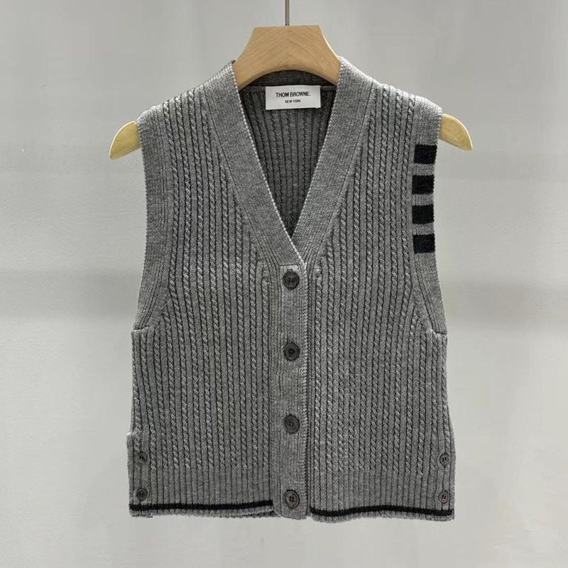 Thom Browne 4 Bar Cropped Cable Cardigan Vest