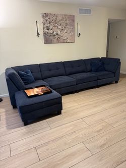 Dark Navy Blue Sectional Sofa with Ottoman