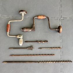 Lot of 2 Vintage Braces Craftsman and Defiance by Stanley plus Bits