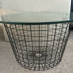 Glass Coffee Table with Storage Basket