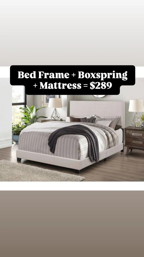 Queen Bed + Mattress + Boxspring 