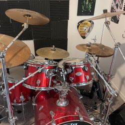 PDP Red pearl Drum Set. Full Kit