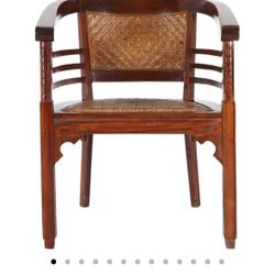 Vintage Solid Wood & Wicker Side Chair – Art Deco Style