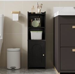 Bathroom Storage Cabinet, Corner Floor Cabinet with Doors and Adjustable Shelf, Narrow Toilet Paper Cabinets, Bathroom Organizer for Small Spaces, Bla