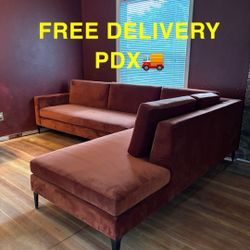 New Red Velvet Sectional Sofa Couch With Chaise FREE DELIVERY