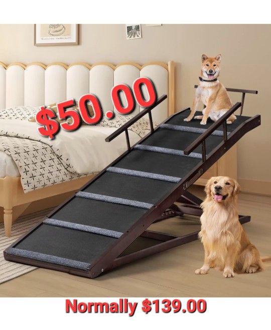 65 inches Dog Ramp for High Bed Couch Sofa, 6 Adjustable from 18"-33", Pet Ramps for Small Large Dogs Get on Bed Couch Car, Folding Portable Dog Stair